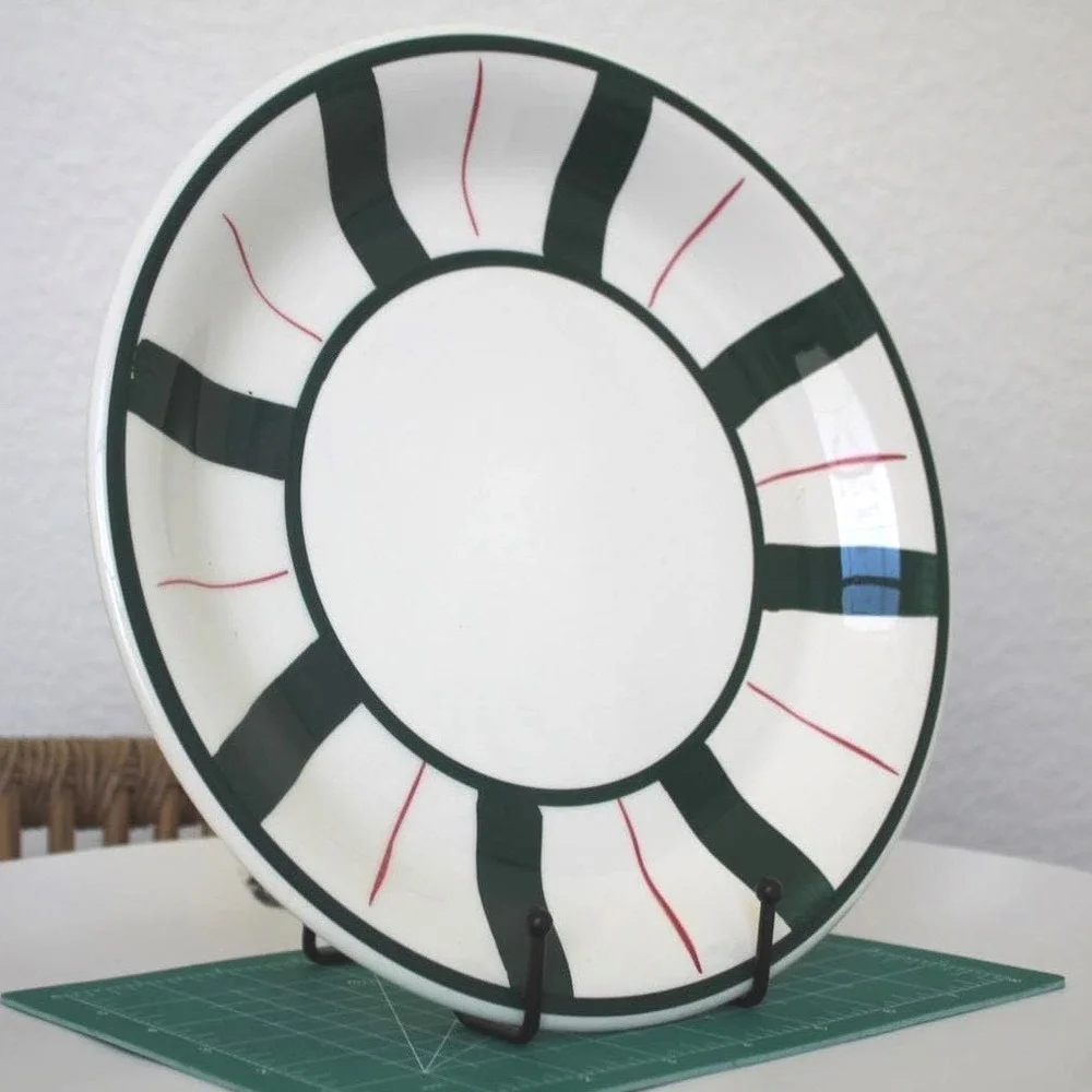Furio Italy Large 12 inch Serving‎ Plate Platter Green Red Striped Ceramic